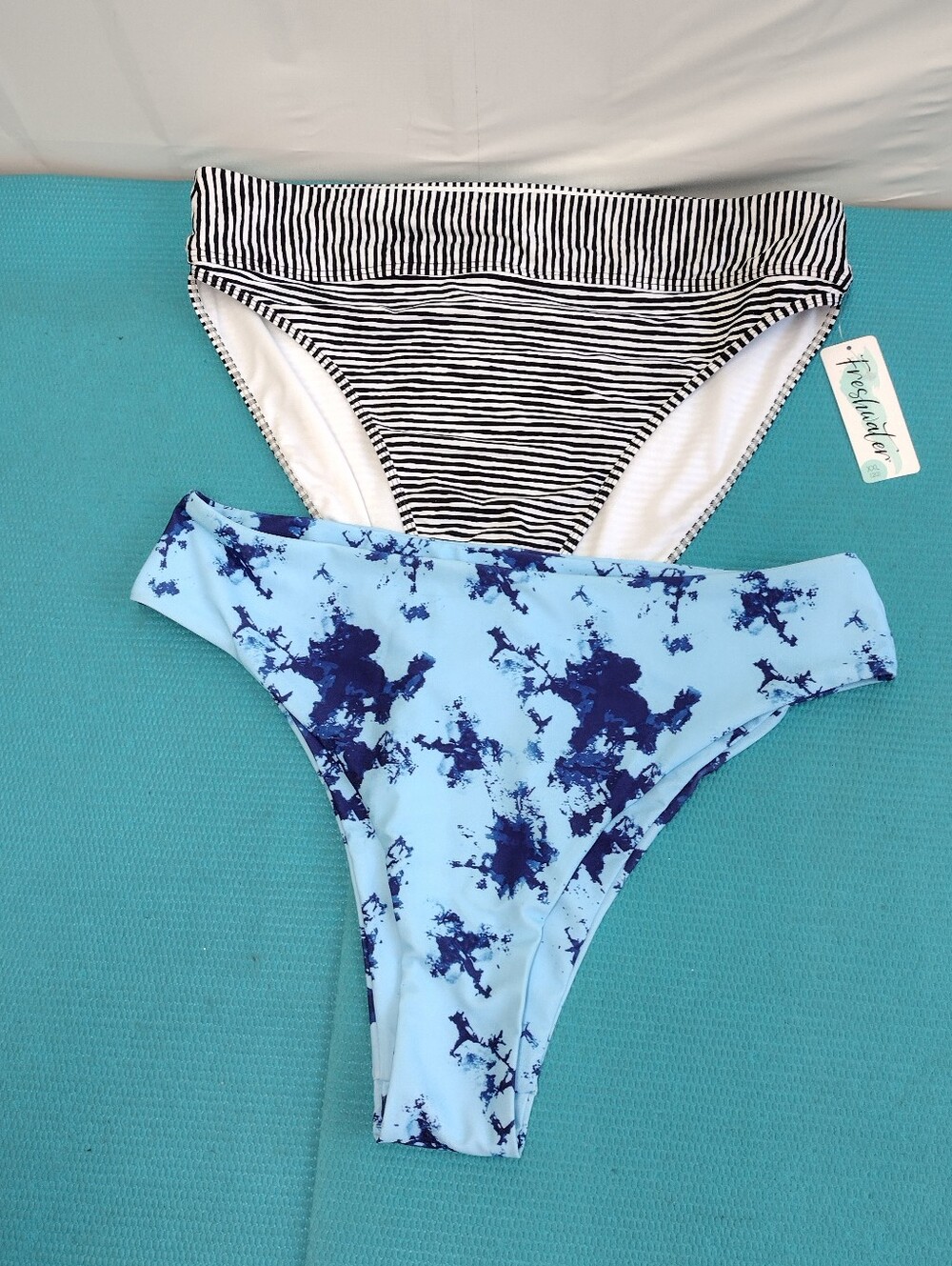 Striped Black & White Bikini Bottom + Blue Tie-Dye Bikini Bottom XXL & 2XL